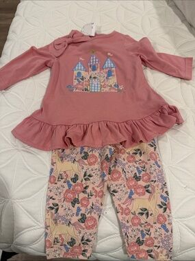 Good Lad Girls Pink Castle Top & Floral Unicorn Leggings Matching Set